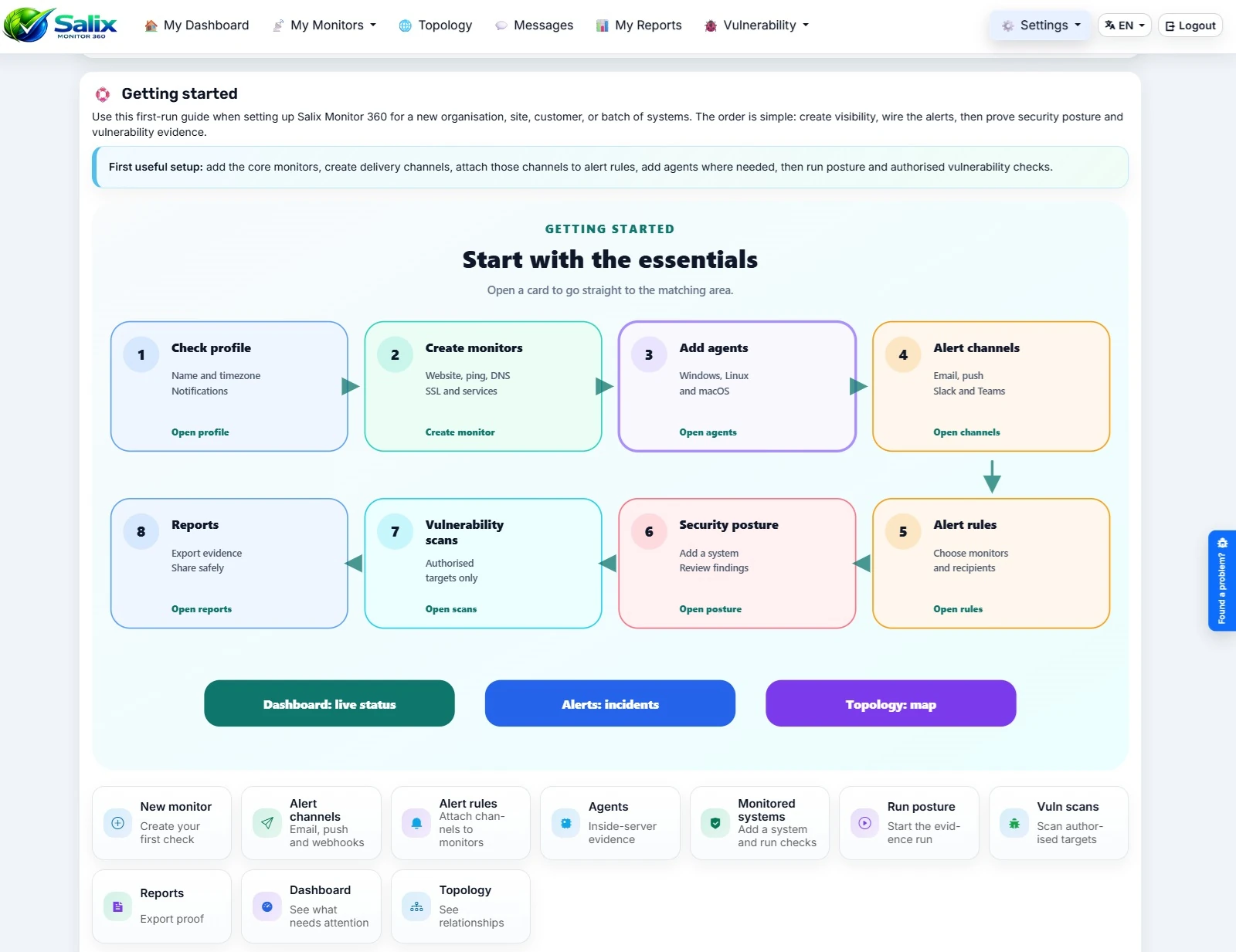 User Help and Documentation page inside the Salix Monitor 360 app